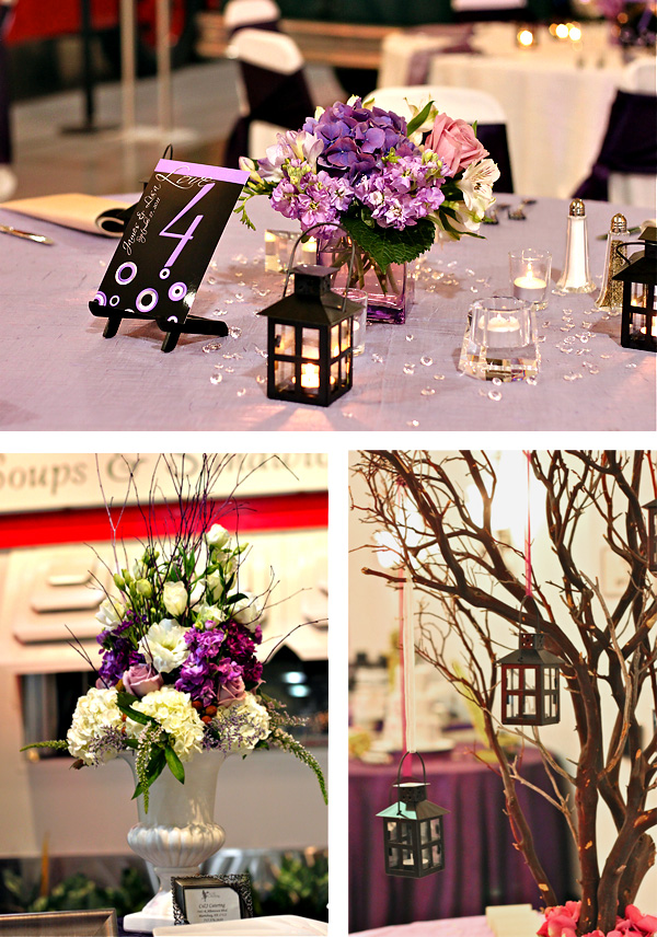 The purple and grey blossoms and vines were inspired by their wedding 