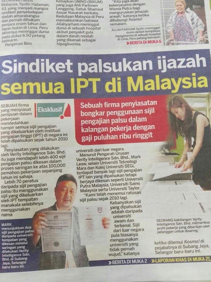 Sindiket palsukan ijazah IPT Malaysia