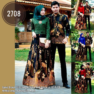 Batik Couple Modern Kombinasi Brokat dan Katun Kemeja Lengan Panjang