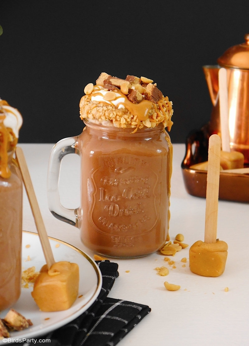 Peanut Butter Hot Chocolate Recipe with Peanut Butter Fudge Drink Stirrers – a delicious, rich and creamy recipe that is perfect to serve in winter months, or for entertaining over the holiday period! #ad #HowDoYouPB #NationalPeanutBoard