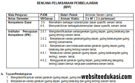 Rpp 1 Lembar Pjok Kelas 7 Semester 2 K13 Revisi 2020 Websiteedukasi Com