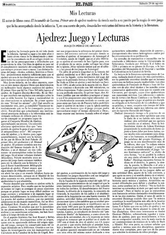 Artículo de El País de Joaquín Pérez de Arriaga