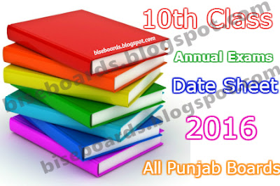 BISE Gujranwala Board 10th Class Date Sheet 2016