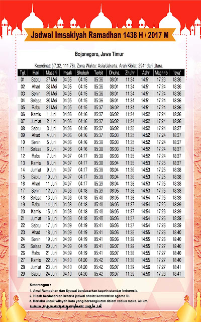 Jadwal Imsakiyah Kota Bojonegoro 1438 H 2017 M