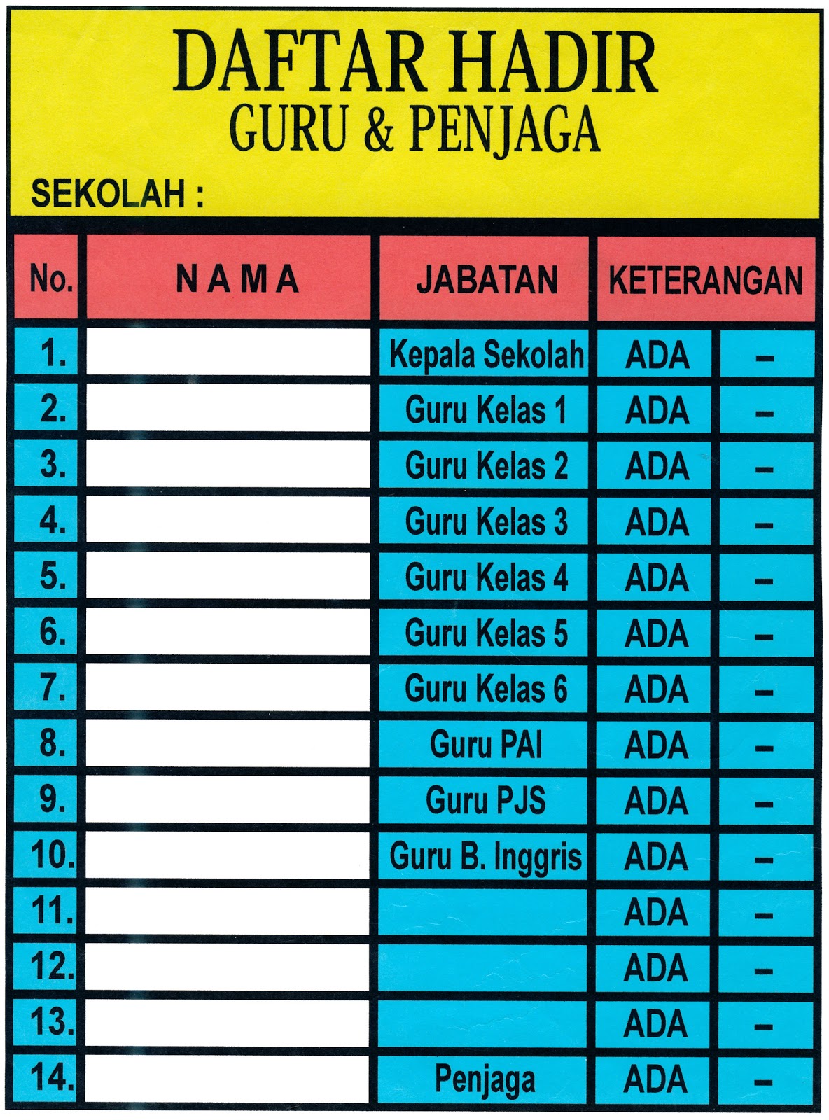 Galery pendidikan: Daftar Hadir Guru