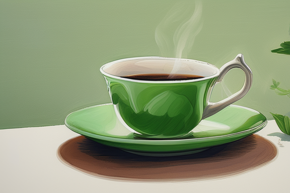 Una taza de té verde junto a hojas de té y una infusión, símbolos de los beneficios para la salud del té verde.