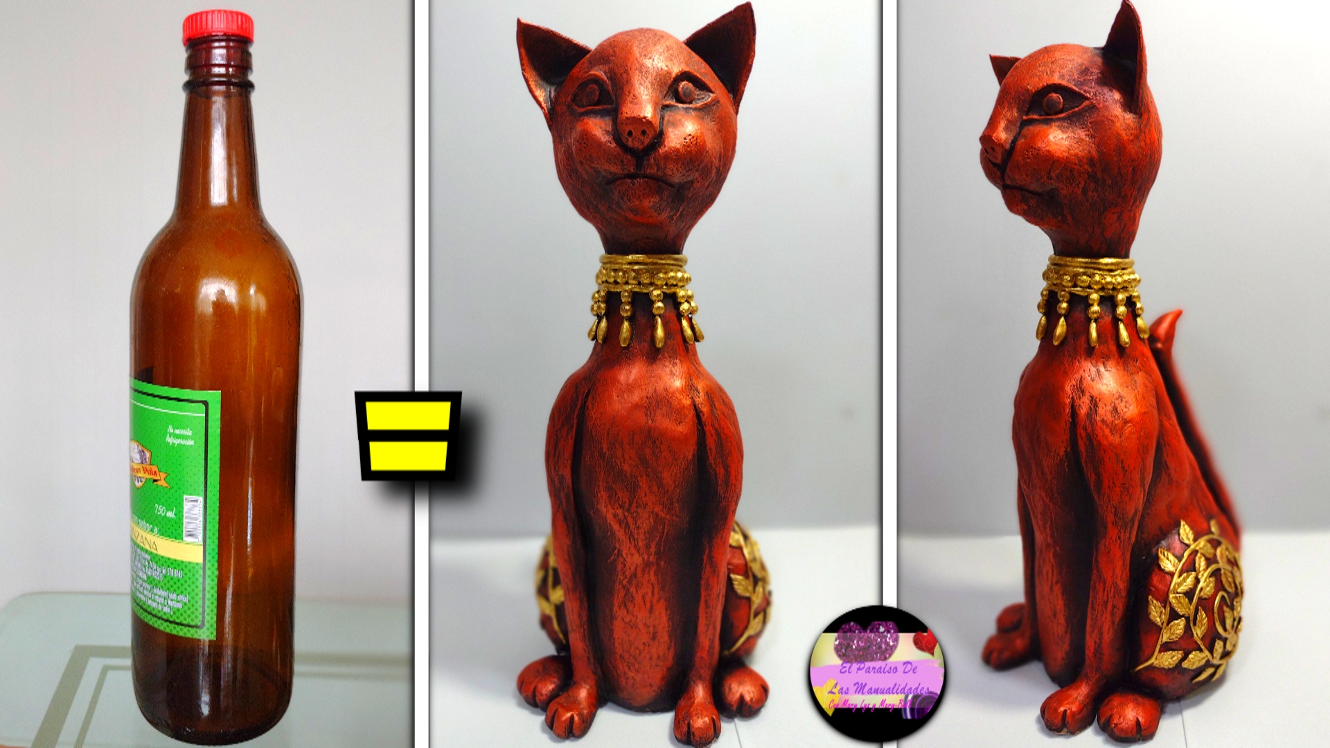 Tan solo con una botella lograras una gran escultura de gato egipcio