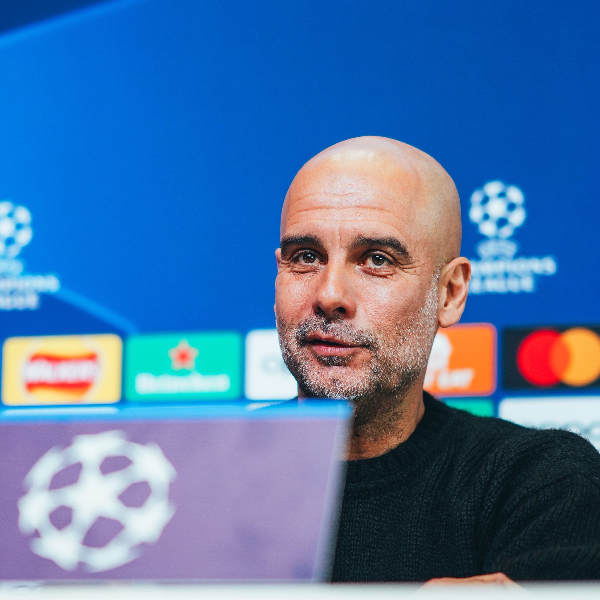 Manchester City manager, Pep Guardiola, at the Press conference ahead of the Uefa Champions League 2023/24 quarter final second leg against Real Madrid at Etihad Stadium on Wednesday 17 April, 2024