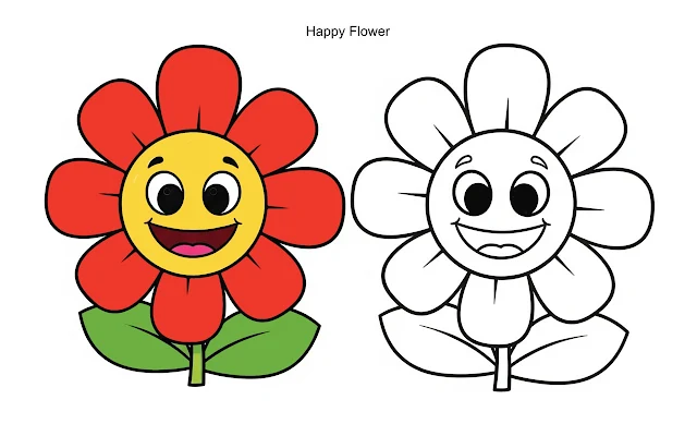 Happy flower with face easy coloring sheet for toddlers