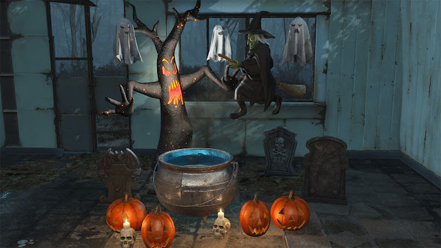 fallout 4 free next-gen update download halloween workshop themed decorations new england technocrat society witches cauldrons ghouls spooky settlements native 4k resolution 60 fps quality performance mode stability improvements creation kit content side-quest fixes ultra-widescreen support epic games store pc steam deck verified playstation ps5 xbox series x/s xsx consoles release date april 25, 2024