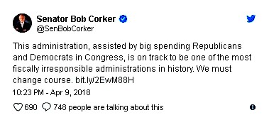 Corker Trump administration on track to become most 'fiscally irresponsible' in history