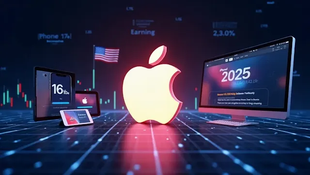 Apple logo with stock charts