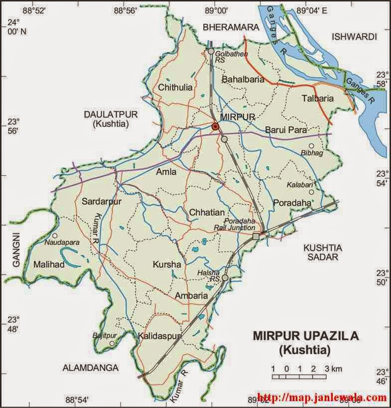 mirpur (kushtia) upazila map of bangladesh