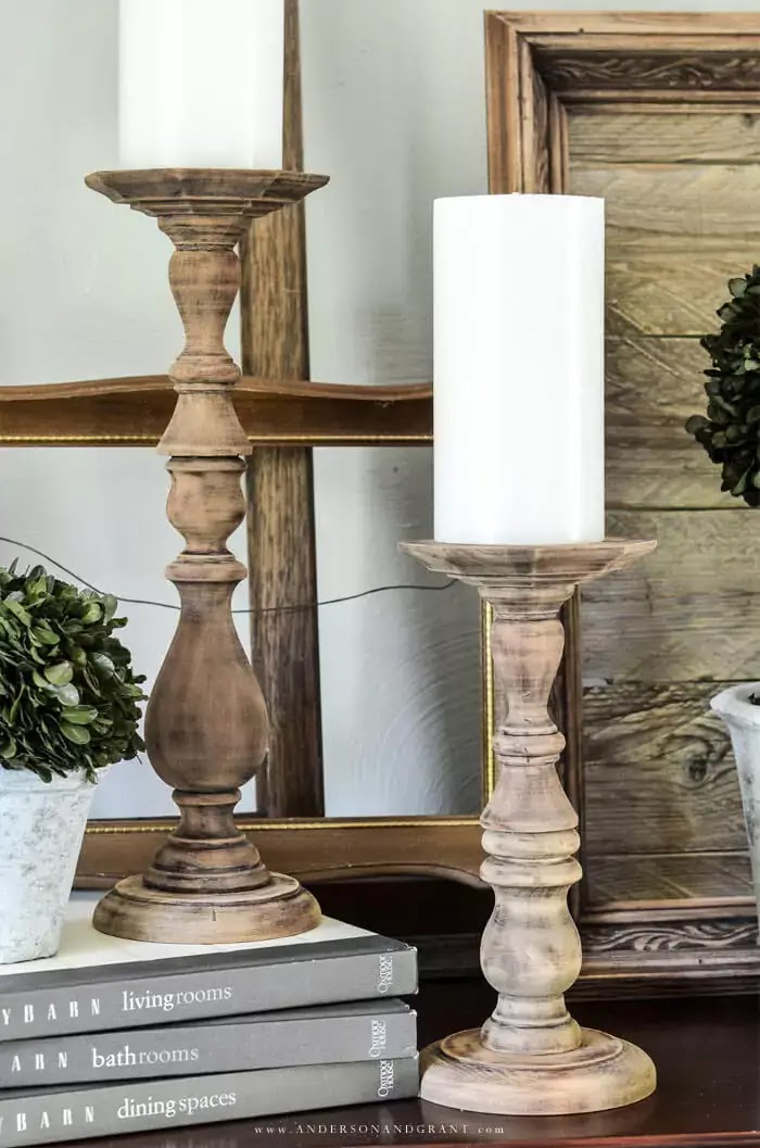 Bare wood stained candleholders