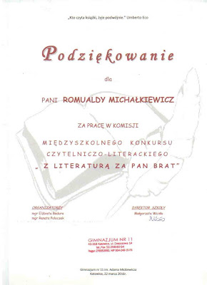 Podziękowanie dla szefowej za pracę w komisji konkursowej