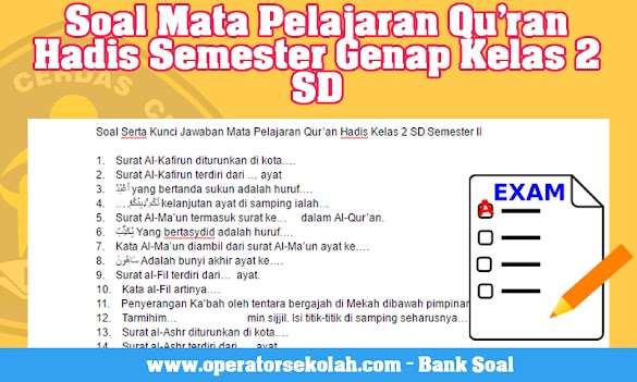 Soal Mata Pelajaran Qu'ran Hadis Semester Genap Kelas 2 Sd