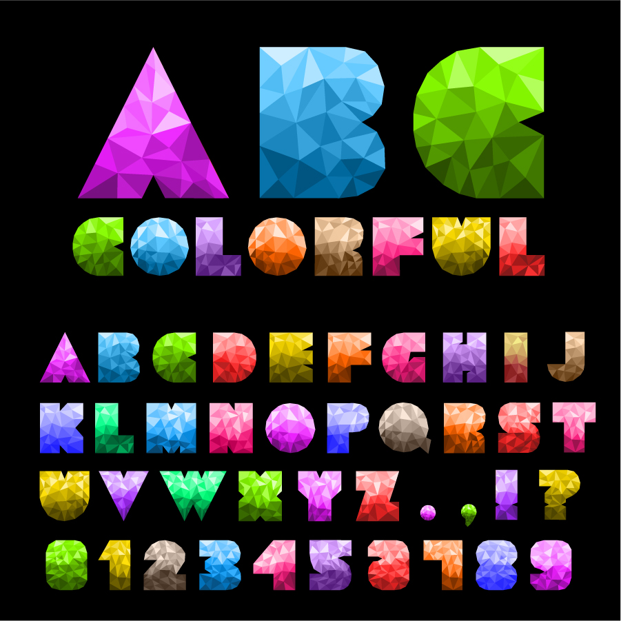 Ai Eps イラストレーター ポリゴン表示の数字とアルファベット Colorful Letters And Numbers イラスト素材