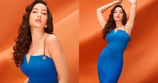 Nora Fatehi blue tight dress curvy body