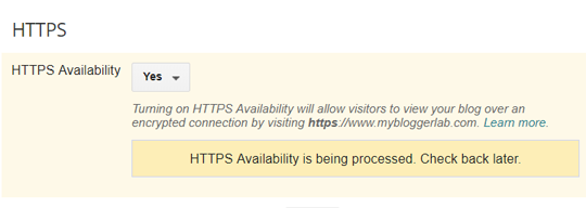 La disponibilité HTTPS est en cours de traitement.  Revenez plus tard