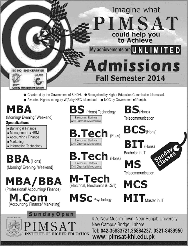 PIMSAT Admissions 2015 