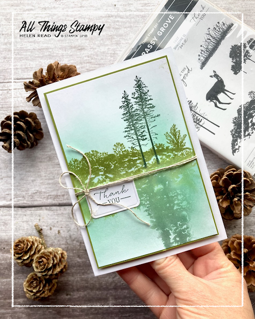 Stampin Up UK reflection technique grassy grove