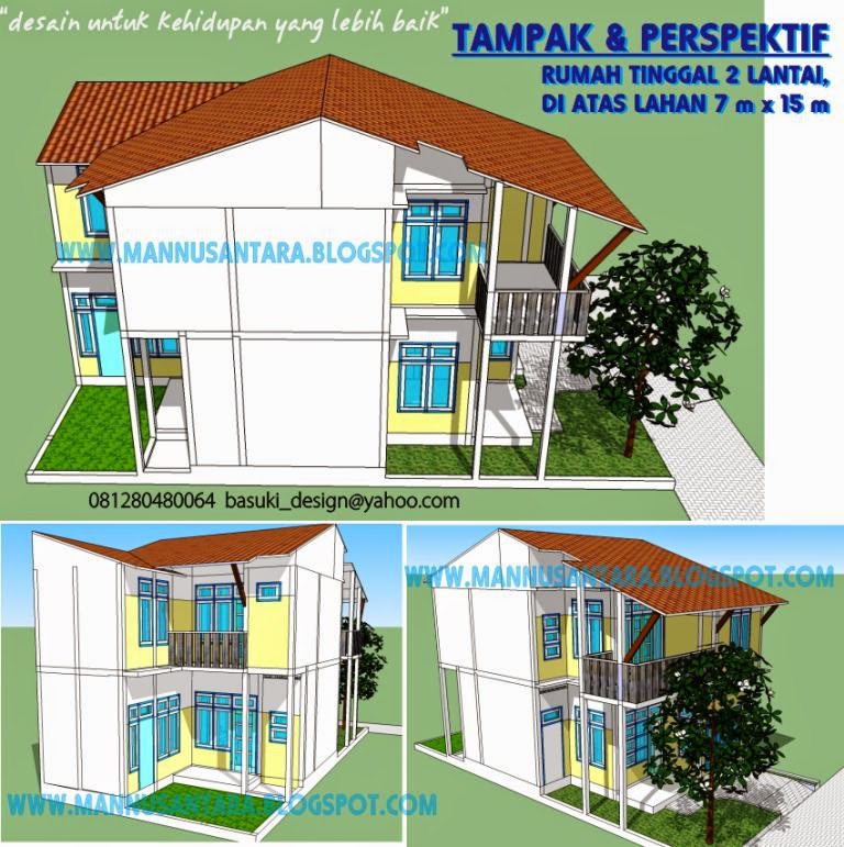 Rancangan Rumah Tinggal 2 Lantai di Lahan 7 X 15 meter 