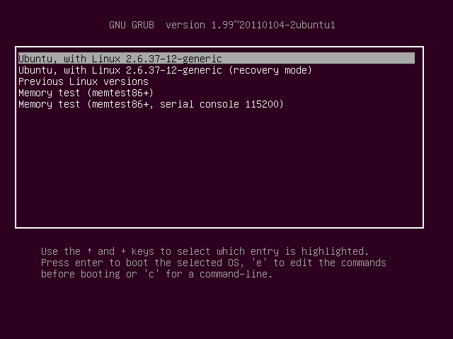  the Ubuntu 11.04 Natty Narwhal GRUB menu - and it's aubergine to match 