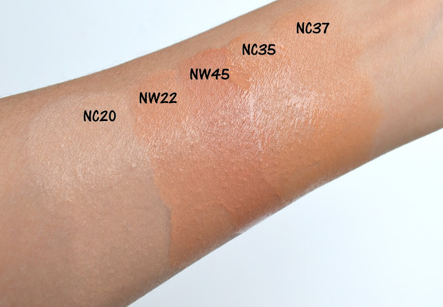 MAC Studio Waterweight SPF 30 Foundation Swatches