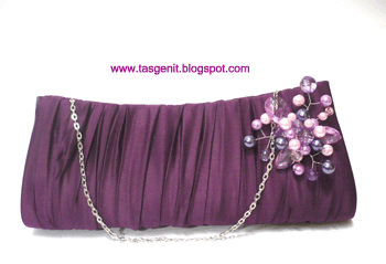 Clutch Bag/Tas Pesta Satin Serut Ungu Bros Mutiara (Ter