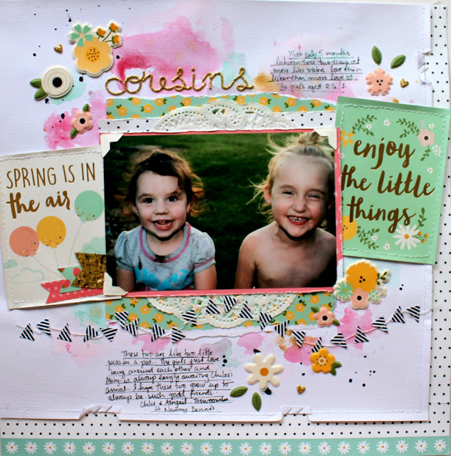 "Cousins" layout by Bernii Miller using the Pebbles Spring Fling collection for Scrapping Clearly.