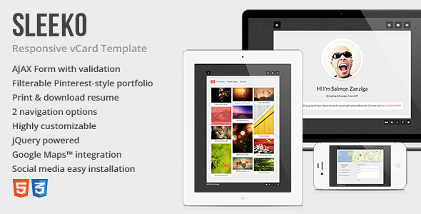 Sleeko Responsive vCard - Virtual Business Card Personal