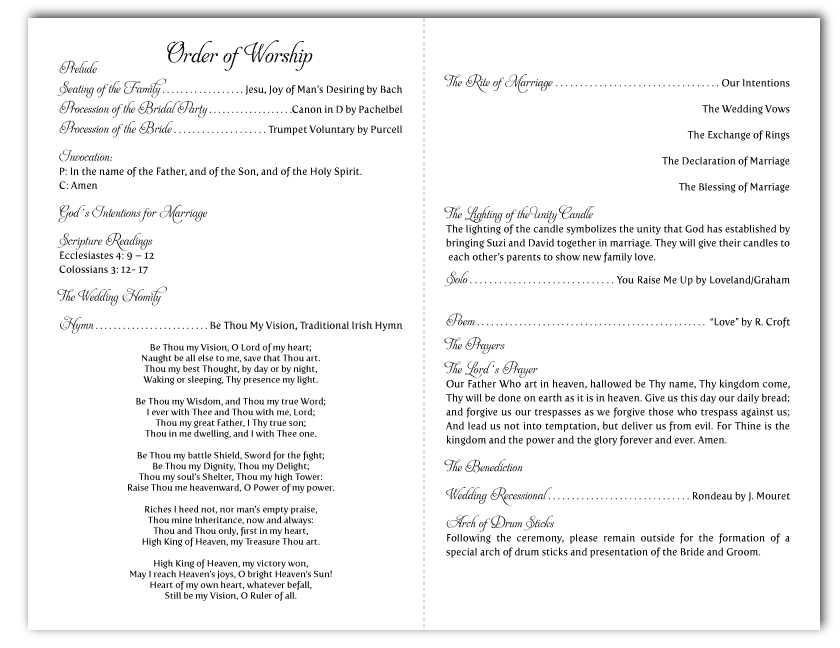 custom ceremony program design for her daughter Suzi's upcoming wedding