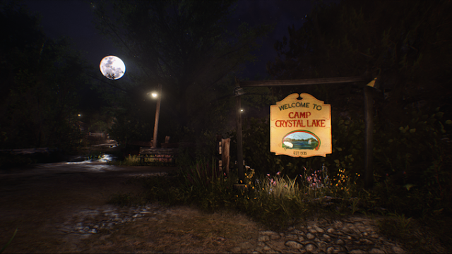 camp crystal lake sign at night in Friday the 13th game