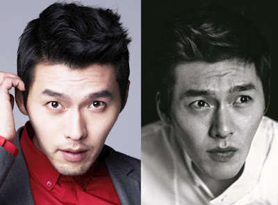 Two views of a man with the Elongated Pentagon face shape. Hyun Bin, South Korean actor.