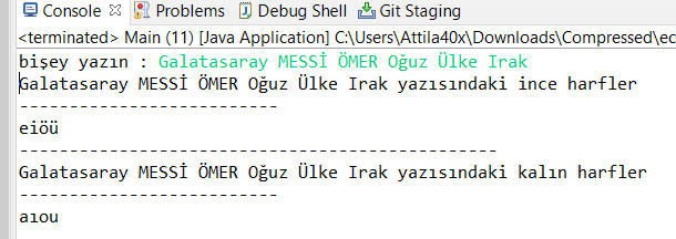 Java'da Girilen İfadenin İnce Ve kalın Harflerini Bulan Program