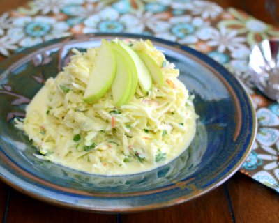 Kohlrabi & Apple Slaw with Creamy Coleslaw Dressing, a fresh take on slaw ♥ A Veggie Venture. Weight Watchers Friendly. Gluten Free.