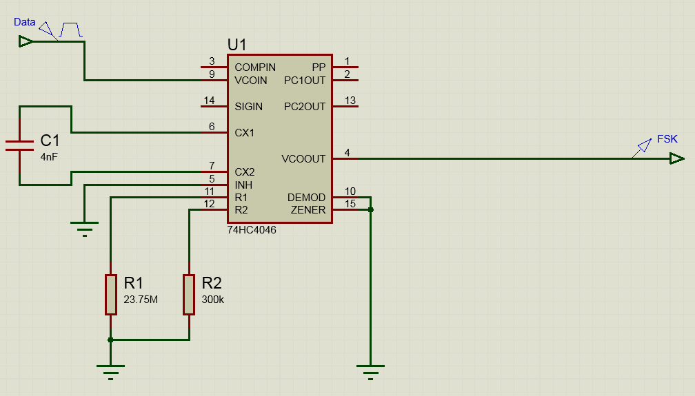 FSK modulation using 74HC4046 PLL/ VCO IC