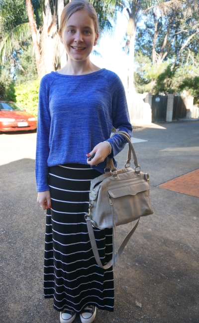 Cobalt blue knit jumper target black white stripe maxi skirt autumn converse RM MAM