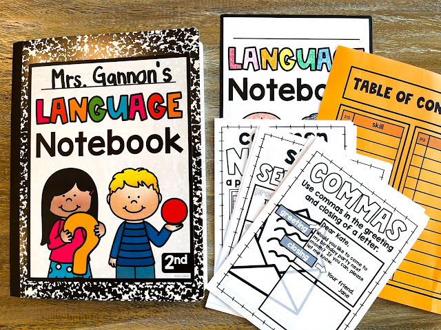 Grammar anchor charts and student language notebook for second grade.