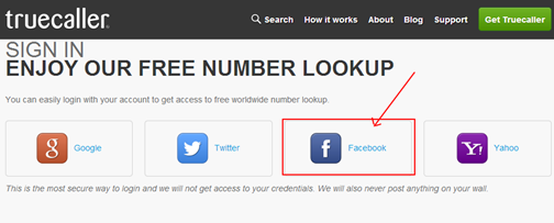 True caller login page