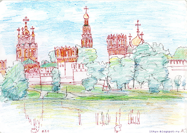 Novodevichy convent in Moscow, drawing by iThyx. Рисунок художника Андрея Бондаренко