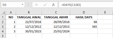 Cara Memasukkan Fungsi DAYS di Microsoft Excel