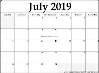 Free Printable Calendar July 2019