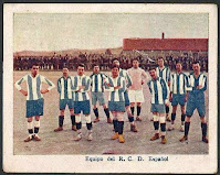 RCD ESPAÑOL DE BARCELONA.  Temporada 1914-15.  Sin ordenar: Gibert (portero), Moreno, Massana, Pueo, Pomés, Juanico, Ponz, Armet, Tormo, López, Sanpere.  Cromo de Chocolates Amatller.  FC BARCELONA 0 RCD ESPAÑOL DE BARCELONA 4. 07/03/1915.  Campeonato de Cataluña, desempate para el título.  Terraza, Barcelona, ​​Campo de Terraza.  0-1: 10', López.  0-2: 15', López.  0-3: 17', Tormo.  0-4: 60?', Tormo.  ÁRBITRO: Francisco Doménech.  INCIDENCIAS: El Campeonato de Cataluña 1914-15, jugado por el sistema de Liga, terminó con un empat entre el Espanyol y el Barcelona, ​​ambos igualados a 16 puntos.  Se jugó un desempate en Tarrasa que proclamó Campeón en el RCD Espanyol, que fue el clasificado para el Campeonato de España-Copa del Rey.