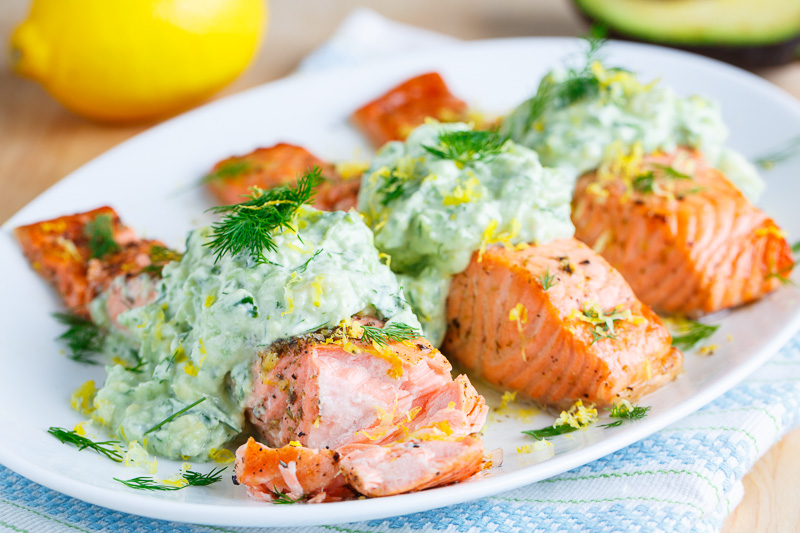 Greek Style Salmon with Avocado Tzatziki