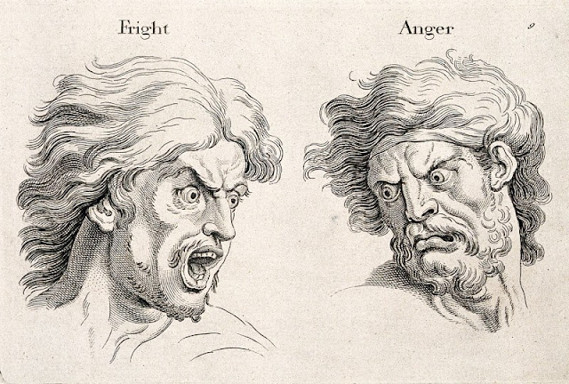 drawing of faces of an angry man and a frightened man