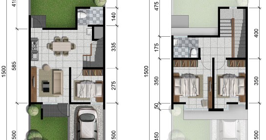 LINGKAR WARNA Denah rumah  minimalis  ukuran 6x15 meter 3 kamar tidur 2 lantai  tampak  depan 