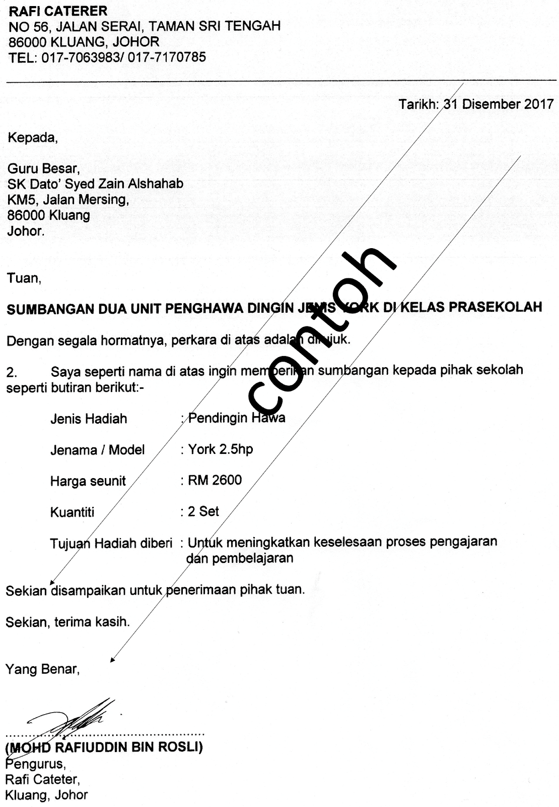 Contoh Surat Permohonan Penyelenggaraan Penhawa Dingin