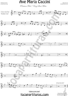  Partitura fácil en Clave de Sol del Ave María de Caccini para Flautas, Violines, Oboe, Voz... Easy Sheet Music Treble Clef Music Scores 