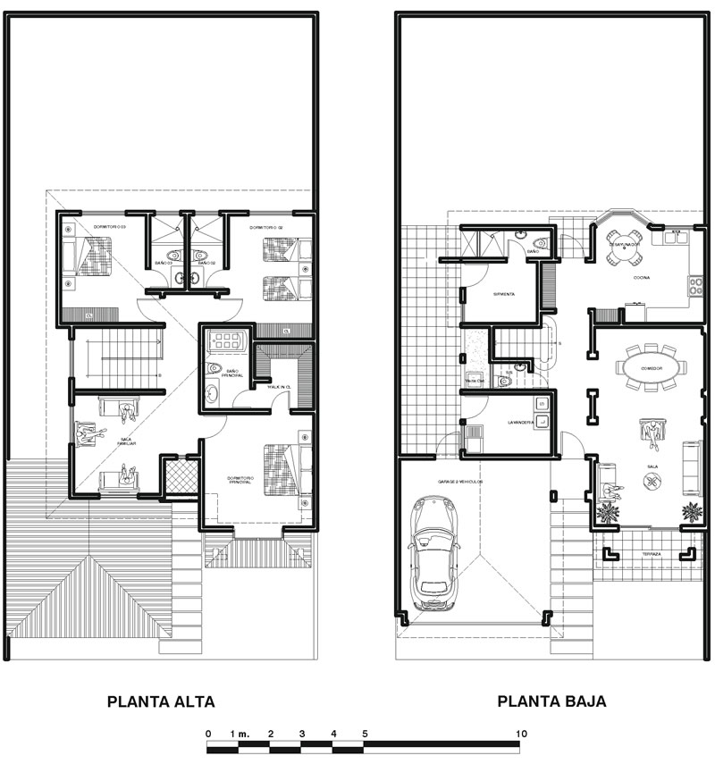 planos de casas de dos plantas - URBANA FRENTE EN DOS PLANTAS 3 DORMITORIOS 